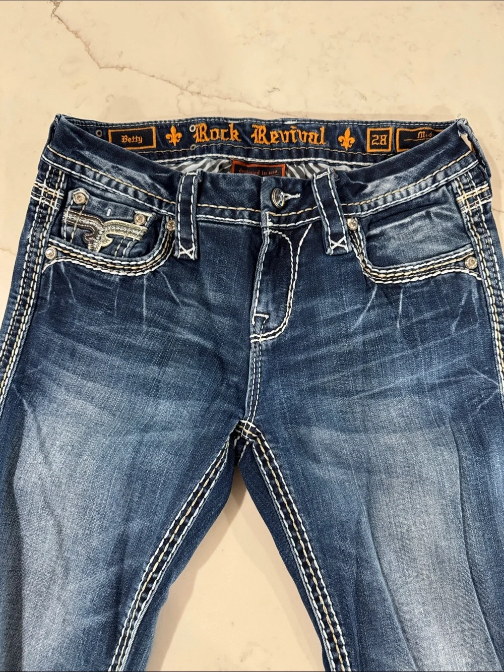 Rock Revival Women's Blue Bootcut Jeans with Embellished Back Pocket